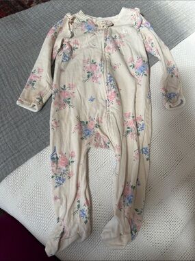 GAP Cream Floral Footed One-Piece with Pink & Blue Flowers
